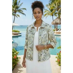 Westbound Women's XL Zip Front Jacket Tropical Leaf Print Resort‎ Ready Coastal